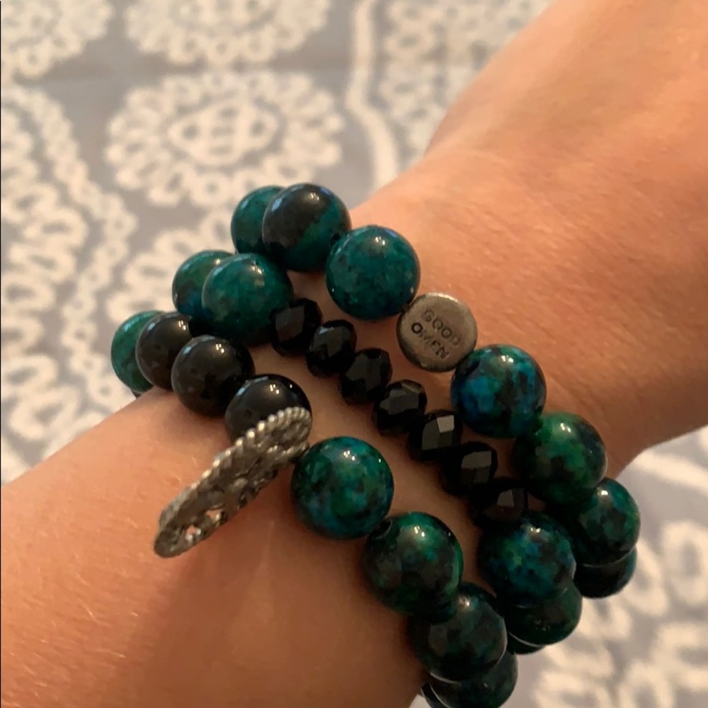 Set of three handmade beaded stretchy bracelets